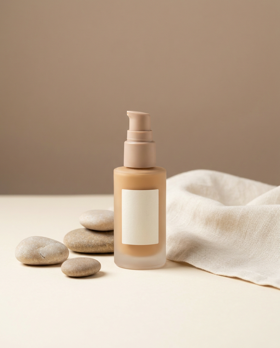 Aurelle Featherlight Glow Foundation travel-size bottle on a soft neutral background